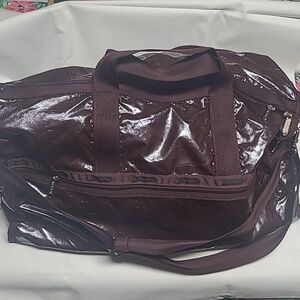 LeSportsac Burgandy Brown Weekender Bag with Silver Accents